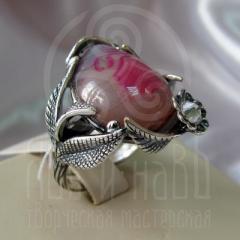 Кольцо ю0289"Розовый агат" серебрение